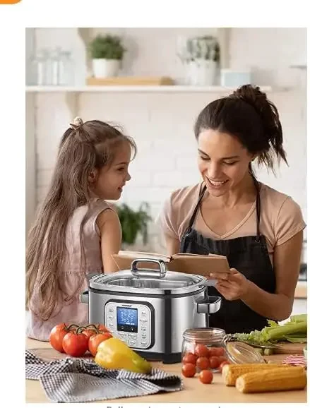 Slow Cooker, HOUSNAT 10 in 1 Programmable Cooker, 6Qt Stainless Steel, Rice Yogurt Maker, Delay Start, Steaming Rack