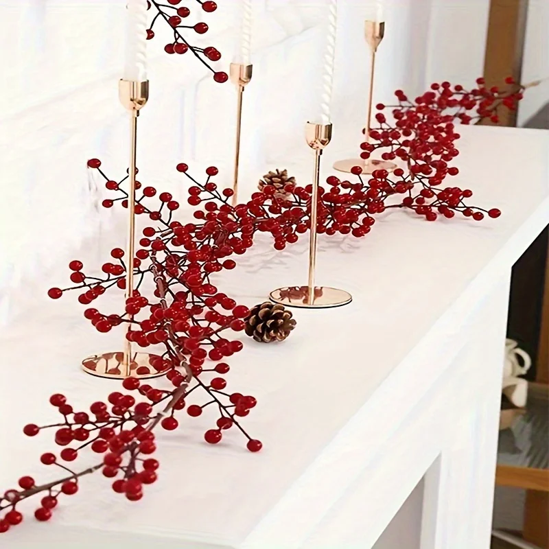 Artificia Red Berries Christmas Decoration Vine Flowers 88/74 inch artificial holly berries For Decoration Party Home Table Ornaments Wreath DIY Gift