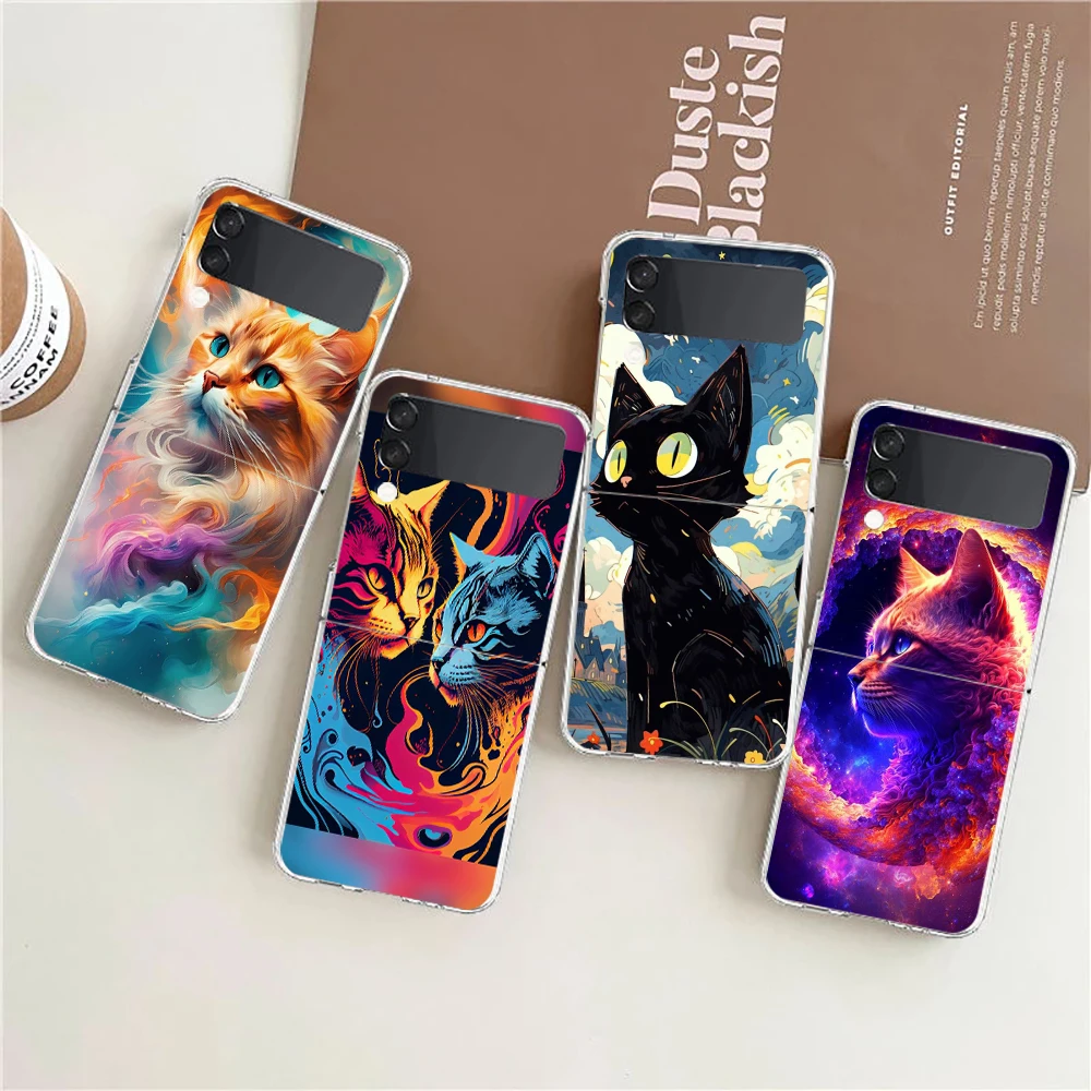 Cartoon Katze Hard PC Handy hülle für Samsung Galaxy Z Flip 5 4 3 transparente Abdeckung für Galaxy Z Flip 6 faltbare stoß feste Hüllen