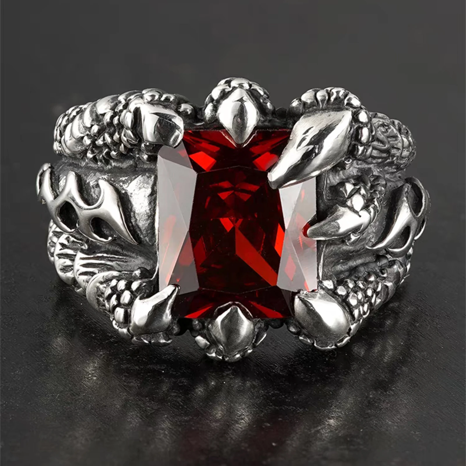 Stylish Vintage Unisex Dragon Claw Gemstone Titanium Steel Ring Biker Punk Jewelry