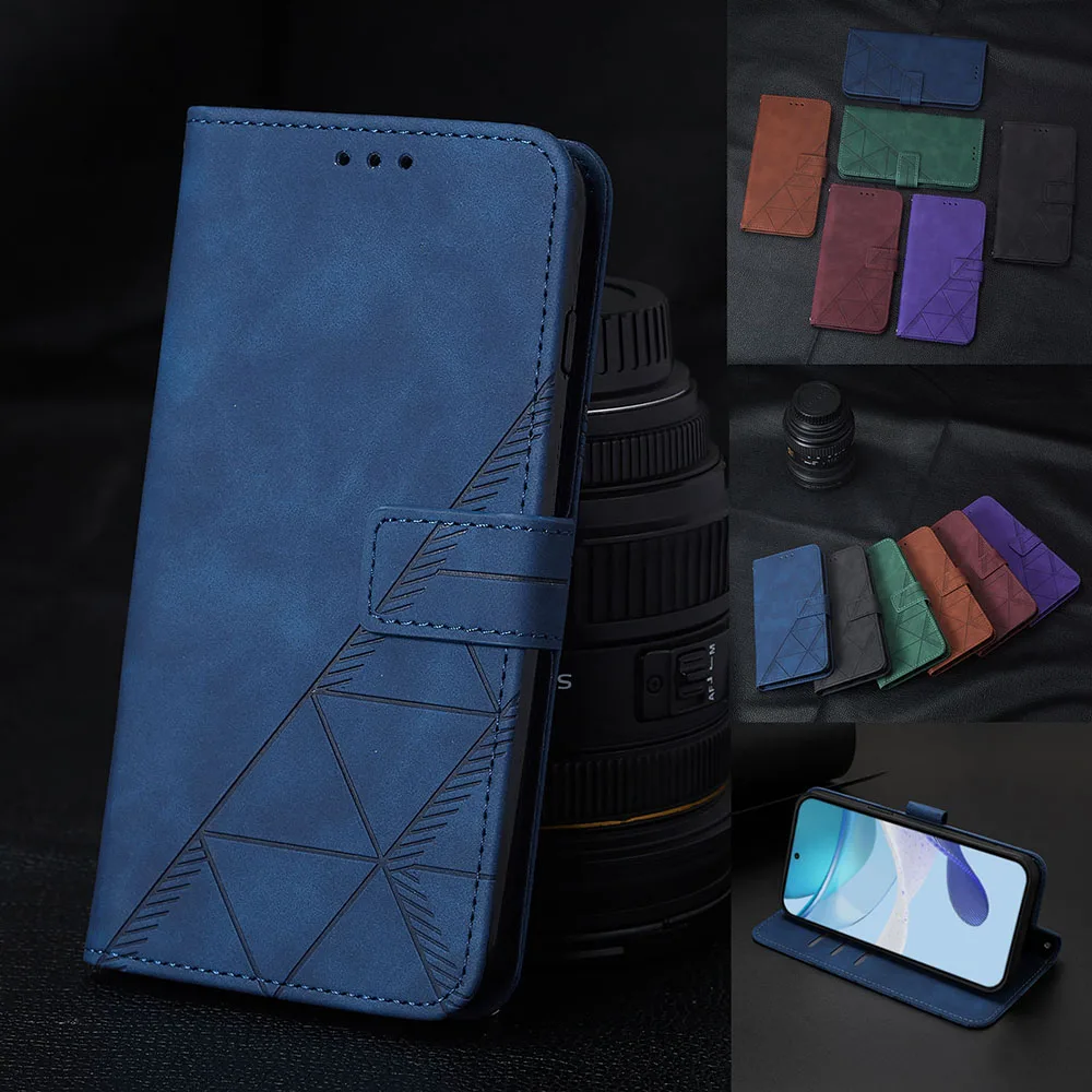 Geometric Leather Wallet Phone Case with Card Slots and Back Cover