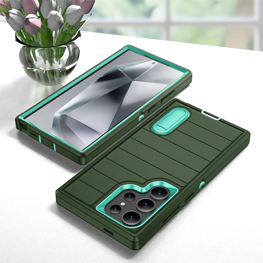 Nova capa de proteção híbrida 3 em 1 Defender para Samsung Galaxy S24 Ultra Kickstand Body Cover Funda S24Plus_voghion.com