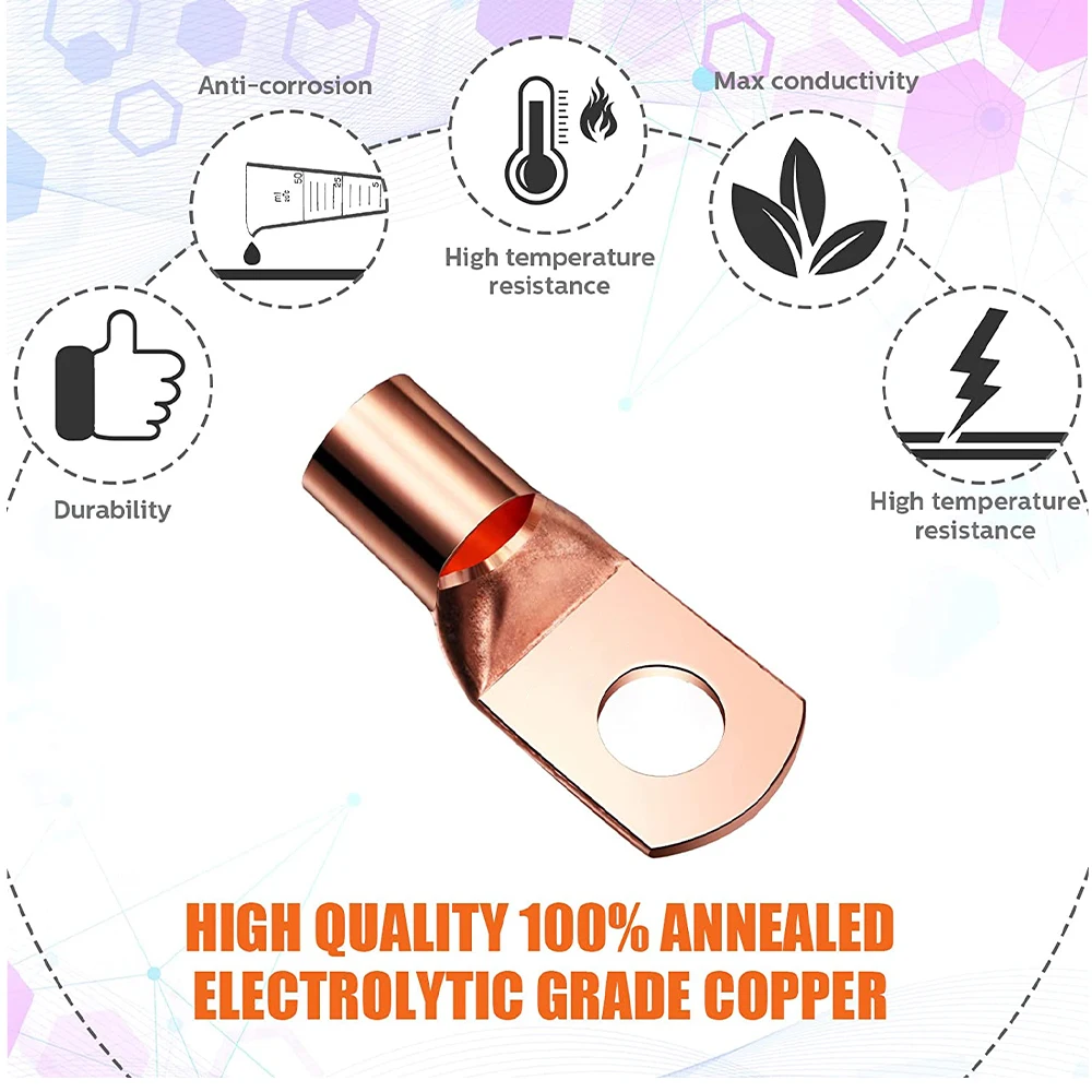 Wire connectors heat shrink terminal heat shrink connector battery connector 120Pcs copper wire lug AWG2 4 6 8 10 60Pcs battery cable ring terminal connector 60Pcs heat shrink tube combination kit