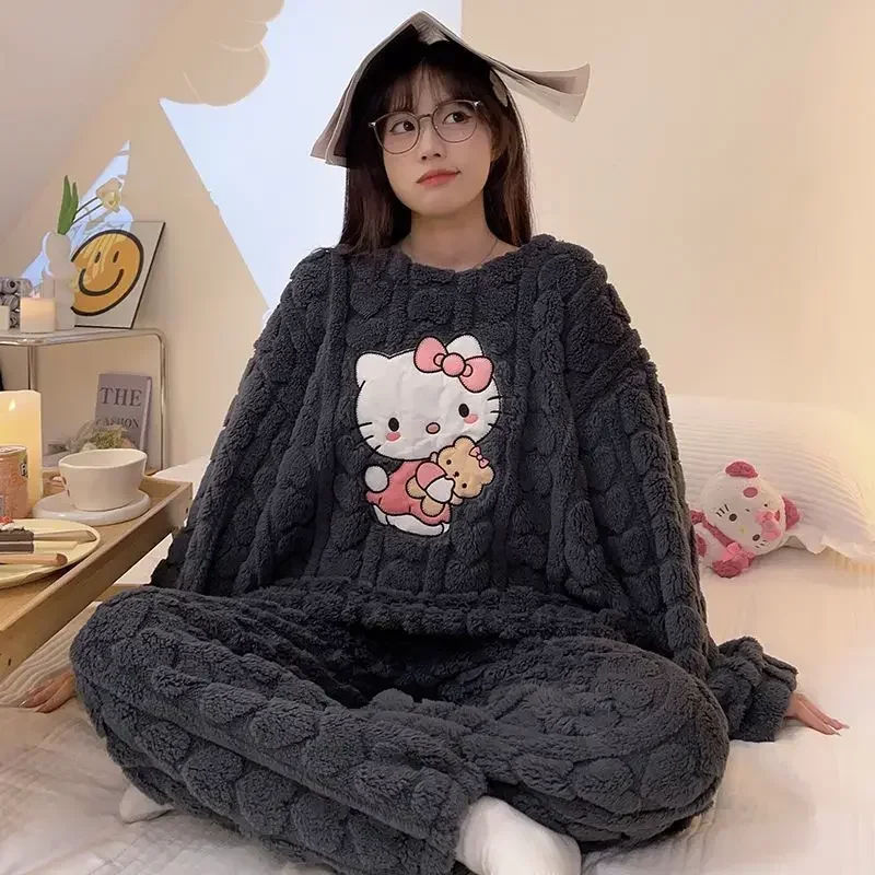 Nouveau Sanrio Hello Kitty pyjamas dessin animé de noël Plus velours épaissi flanelle mode