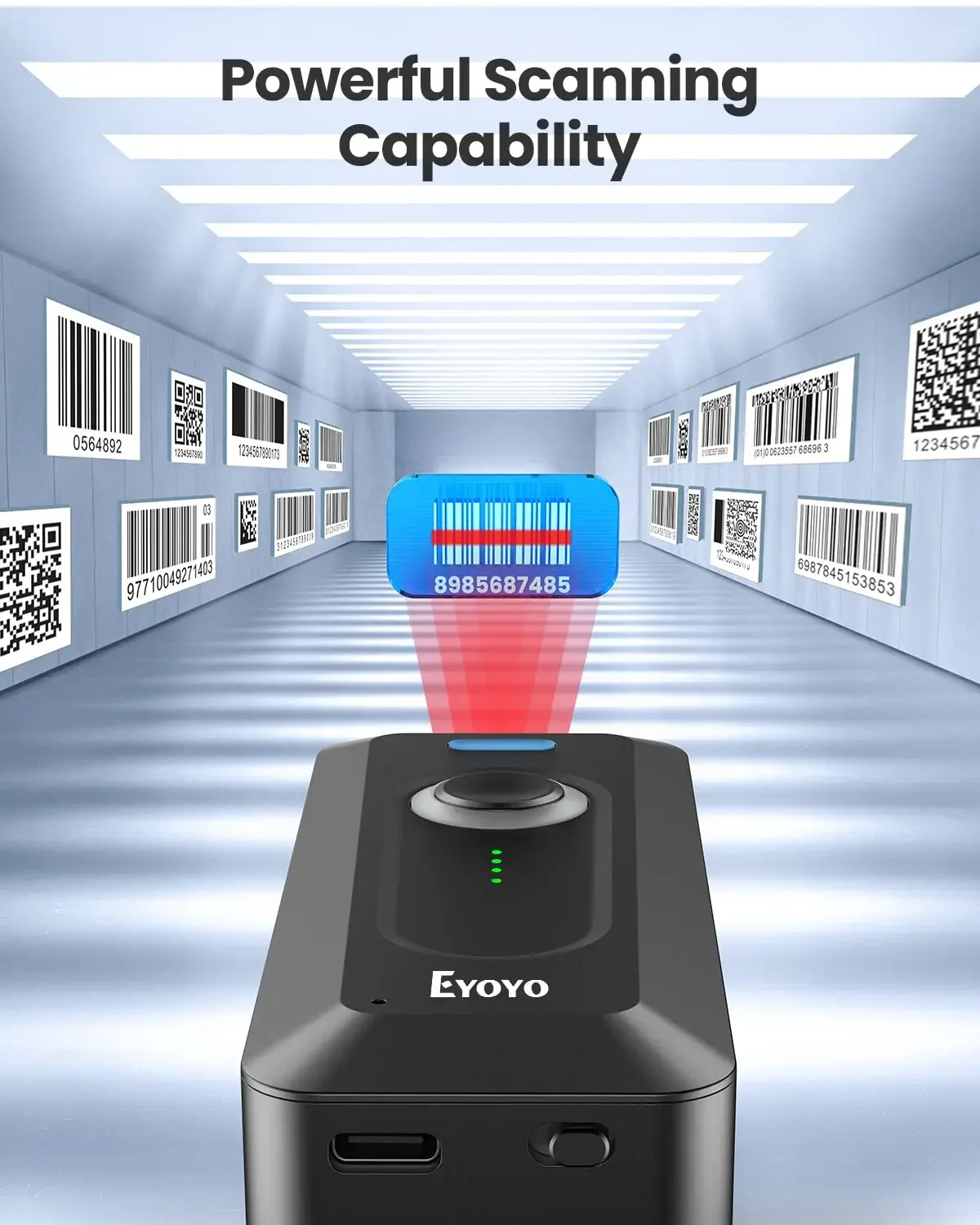 Barcode Scanner Eyoyo 2D Bluetooth Wireless with Clip 2000mAh Battery Portable Mini QR Bar Code Reader