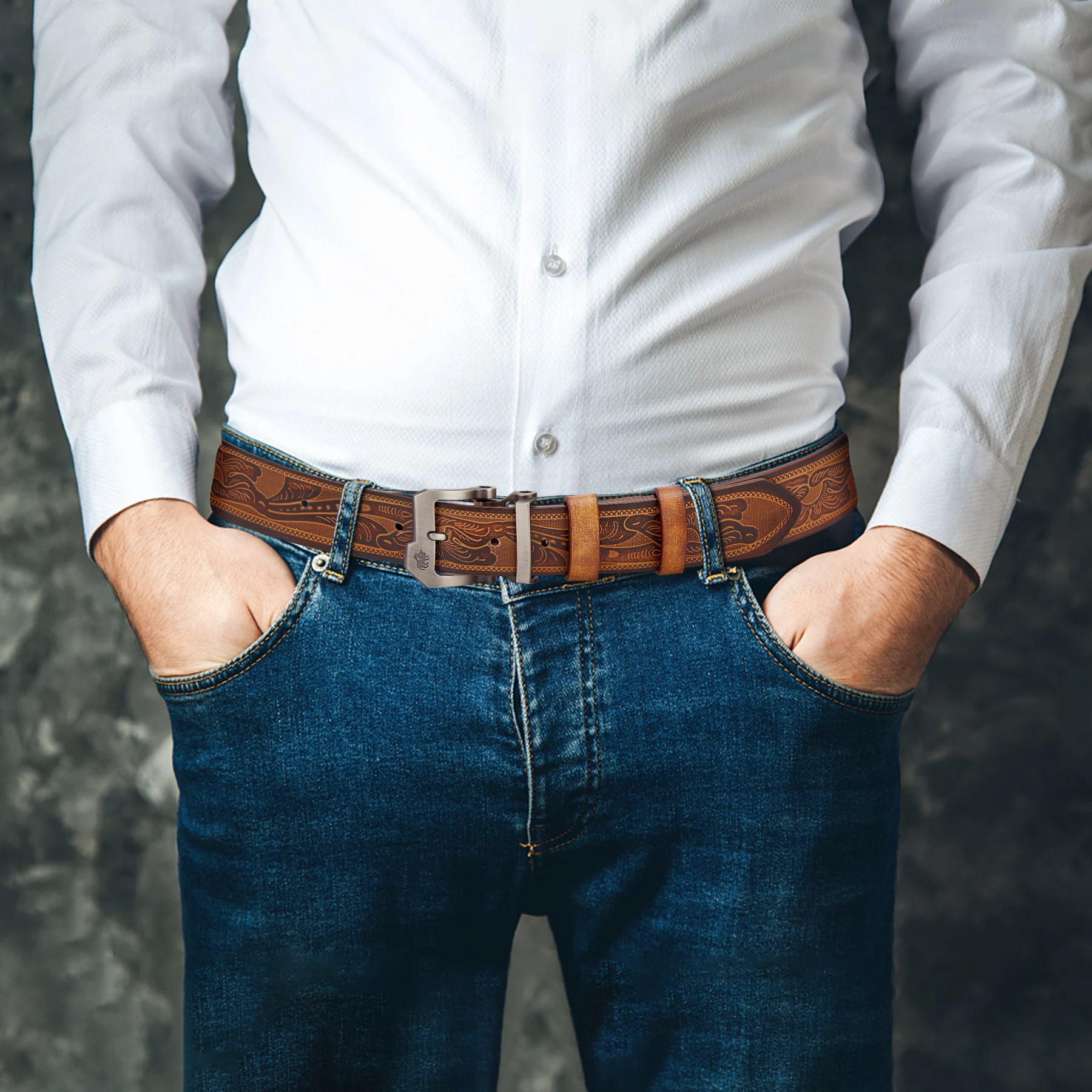 Genuine Leather Men's Vintage Belt with Luxury Pin Buckle