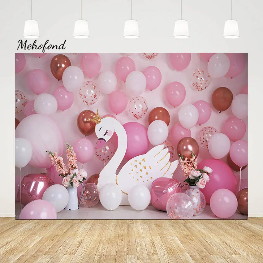 Mehofond Fotografia Sfondo Swan Princess 1St Birthday Party Floral Pink Balloon Decor Baby Shower Sfondo Photo Studio