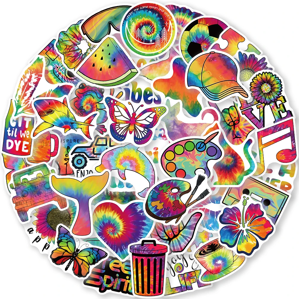 

50Pcs Tie Dye Rainbow Stickers Kawaii Waterproof Graffiti Vinyl Decals for laptop Guitar Suitcase Skateboard Kids Gift