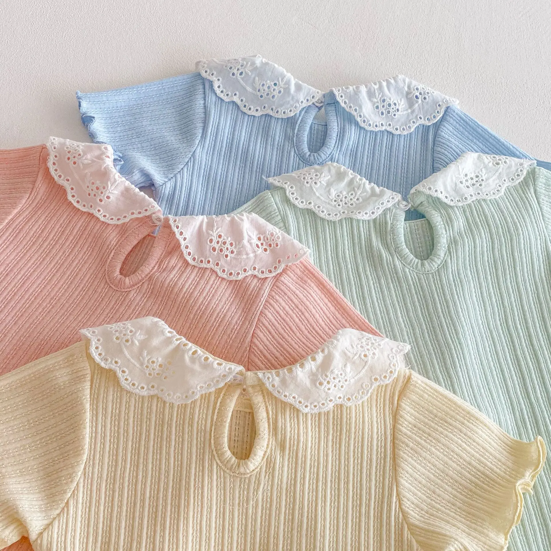 Girls Summer Short Sleeve Lace Tops