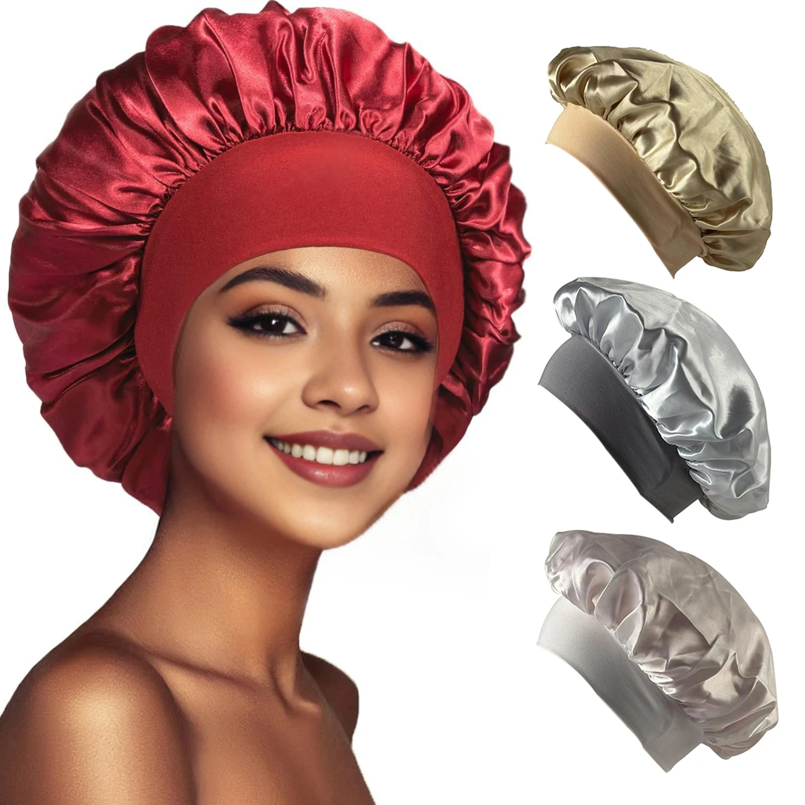Women Shower Cap Sleeping Satin Bonnet Lace-up Bow Waterproof Women Braids Curly Night Hat Beauty Parlor Cap Salon Hat 5