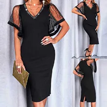 Robe en dentelle de couleur pure pour femmes, manches latérales, diamant, col en v, pull, nouvelle collection 2021 