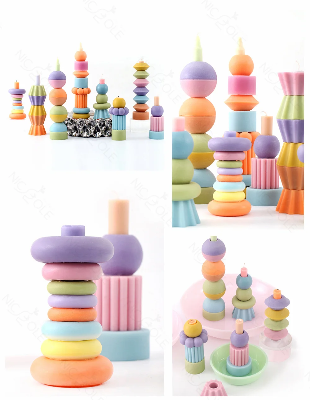 Description Picture 6 of itemNicole Building Block Silicone Candle Mold Candle Making Kit Handmade Stackable Candles Mould Dining Table Decorative