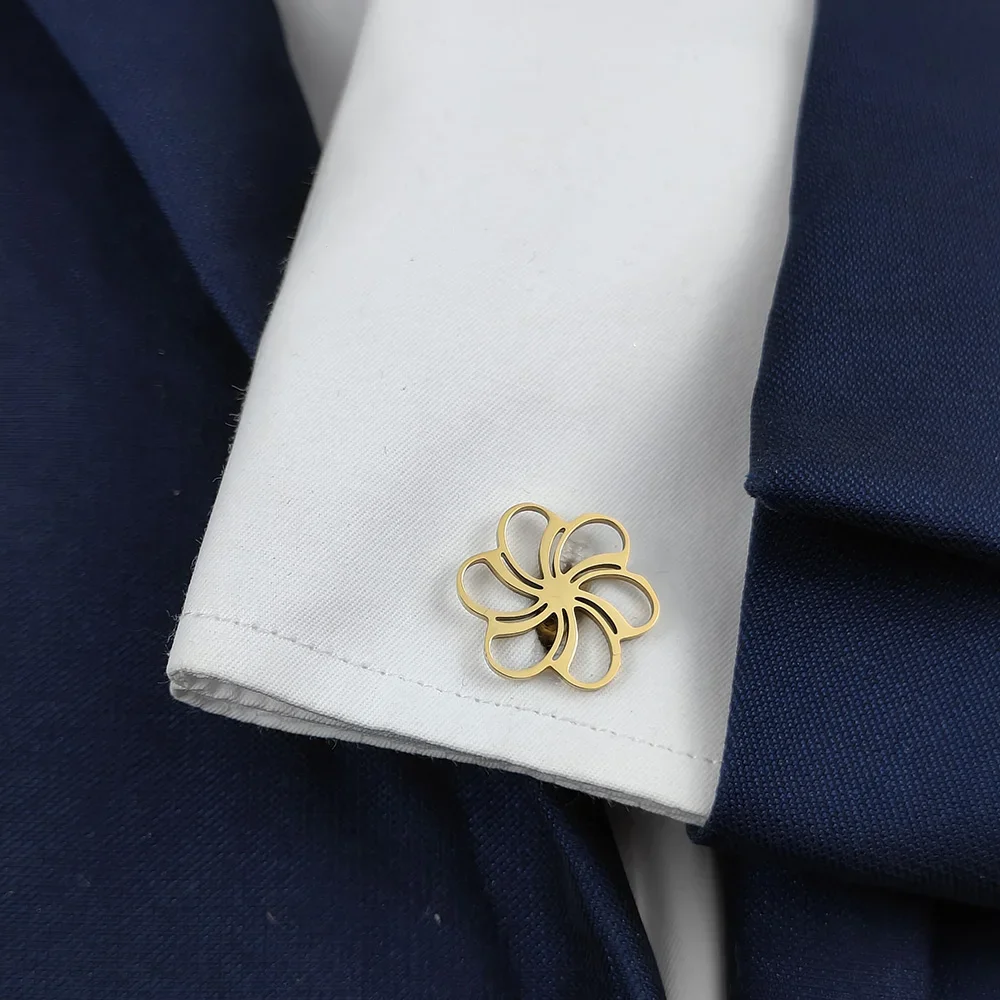 

Innovative Hollow Out Design Rotating Floral Cufflinks High Quality Stainless Steel Material Men's Jewelry Accessorie