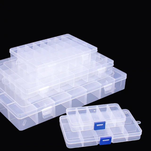 10/15/24 Grids Adjustable Compartments Plastic Transparent Organizer Jewel Bead  Case Cover Container Storage Box