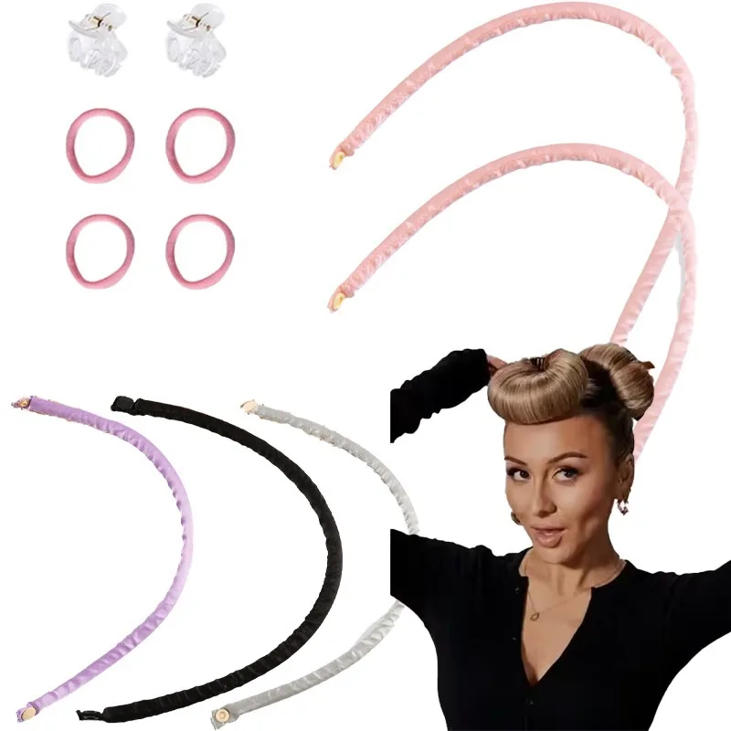 2Pcs/Set Lazy Heatless Hair Curls With Clips Big Wave Curling Rod Headband Hair Rollers Sleeping Flexi Rods Styling Tools