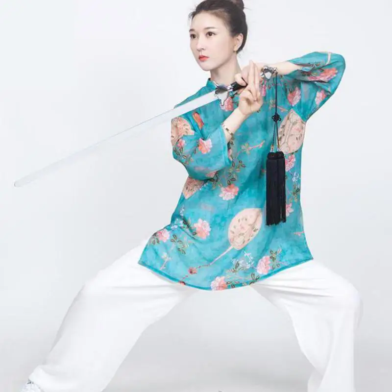 Abito Da Donna Tai Chi In Lino Di Cotone Moda Kung Fu Wushu Uniforme Per Arti Marziali Giacca In Stile Cinese Pantaloni Da Ginnastica Per La Mattina