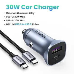 UGREEN High - Speed Car Charger with Dual USB - C and USB Ports - Add 1M Type - C Cable
