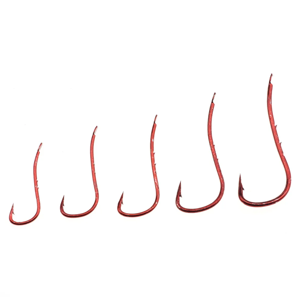 Rompin 100pcs Red color Baitholder Ryusen Hook Central Draught Fish Hook Size 10 12 14 16 18 Earth Worm Carp Fishing Bait Hooks