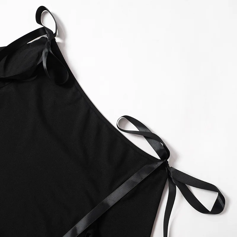 Top sexy de color liso con un solo hombro Y2k, manga larga, lazo con cordones, ropa de mujer, moda informal, ropa de calle, camisas para mujer