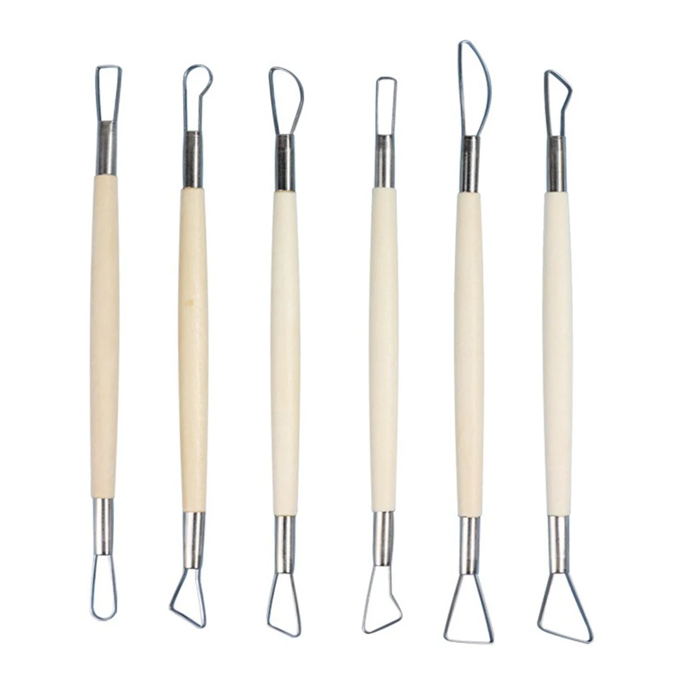 Wood Handle Wax Pottery Clay Sculpture Carving Tool 6PCS DIY Craft Set Wood Knife