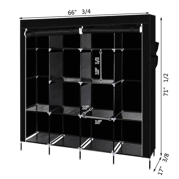 67" Clothes Closet Portable Wardrobe Clothes Storage Rack 12 Shelves 4 Side Pockets Black 4 67" Clothes Closet Portable Wardrobe Clothes Storage Rack 12 Shelves 4 Side Pockets Black 4