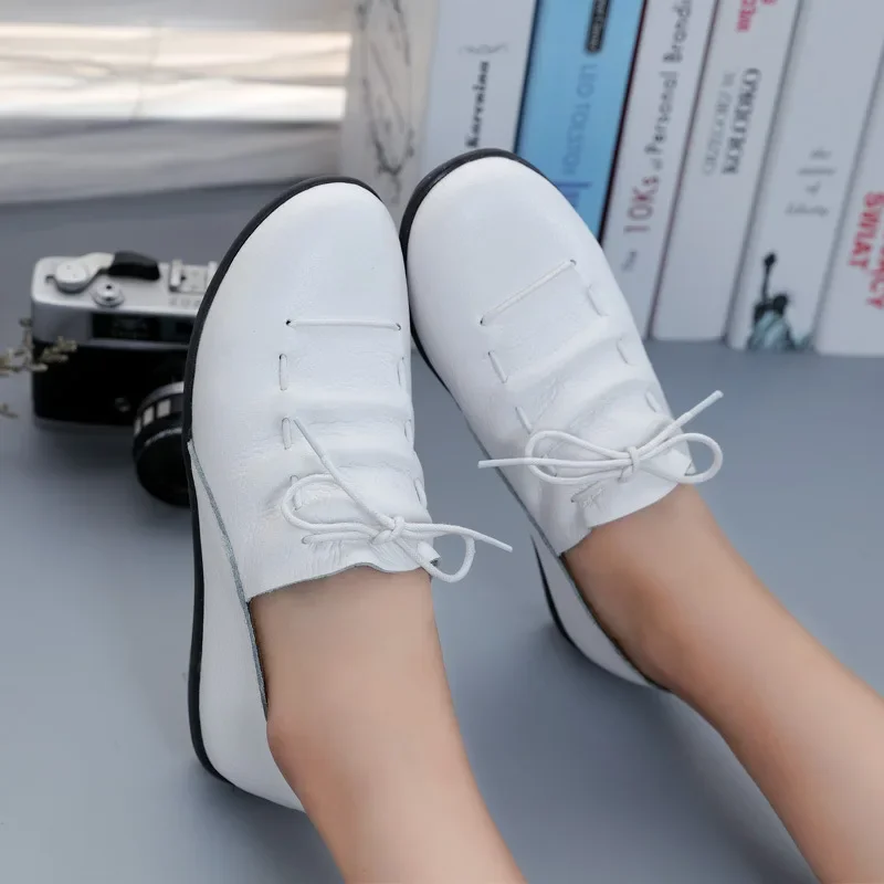 Casual Oxford Shoes Women 2024 Spring Genuine Leather Shoes Comfortable Flat Shoes Outdoor Slip-on Ladies Loafers Plus Size 41