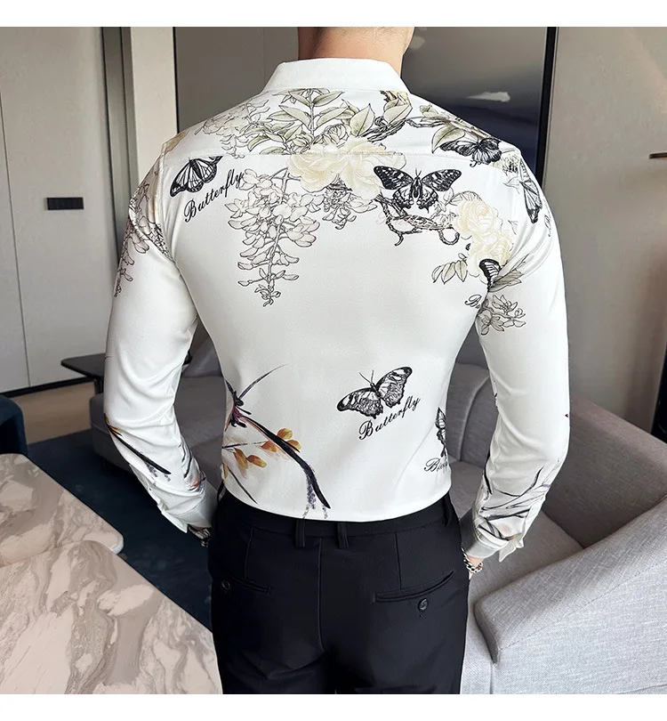 Men's Luxury Design Dress Shirt Long Sleeve Button Down Printed Shirt for Party Prom Wedding Shirt