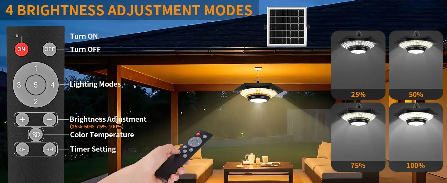 Solar Hanging Pendant Lights with Remote Control