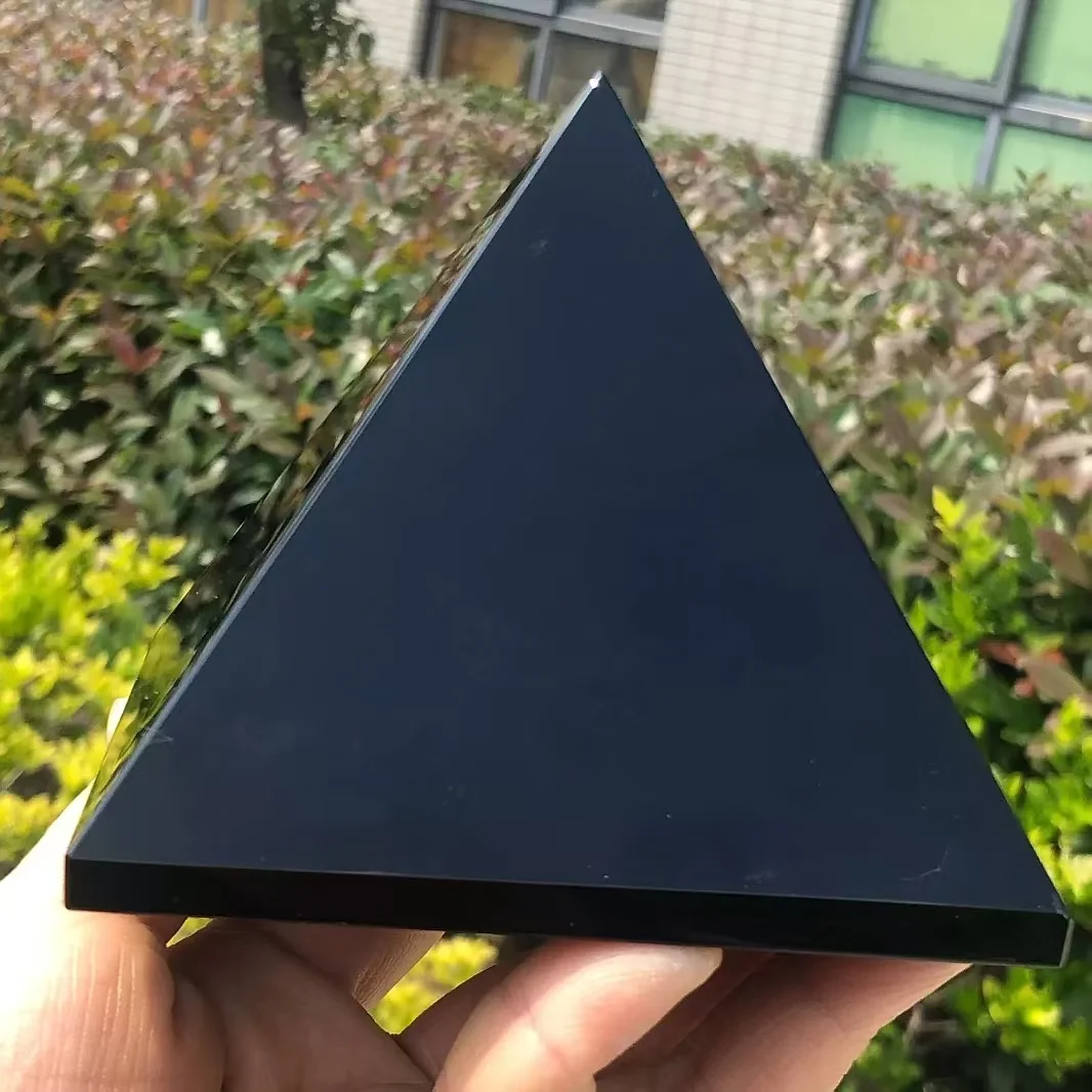 Natural Obsidian Pyramid Reiki Energy Stone Decorative Tabletop Decoration Living Room Mineral Triangle Black Crystal Dots 2