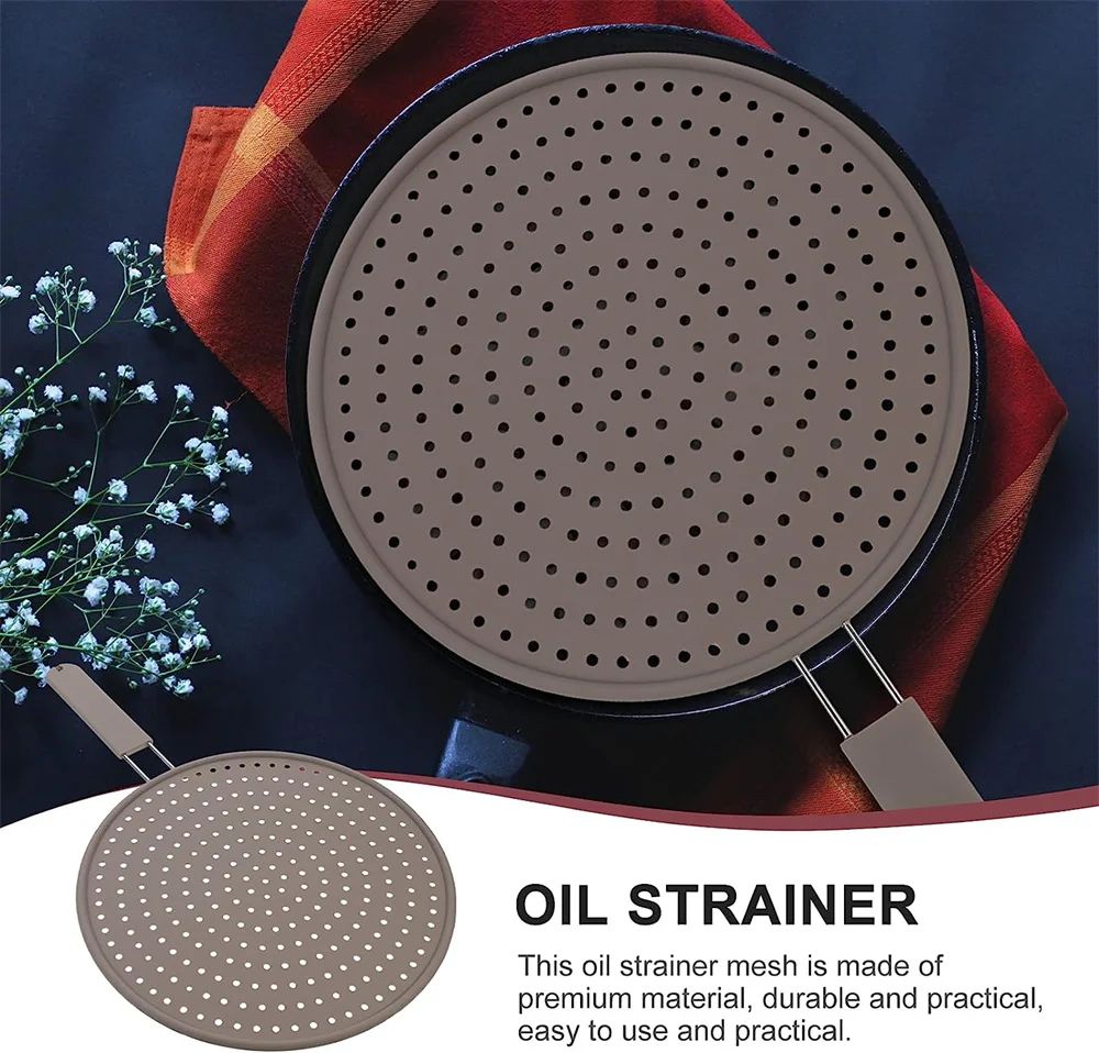 Silicone Kitchen Splatter Screen with Handle Heat-resisting Oil Splash Guard Drain Board Cover Kitchen Frying Pan Lid