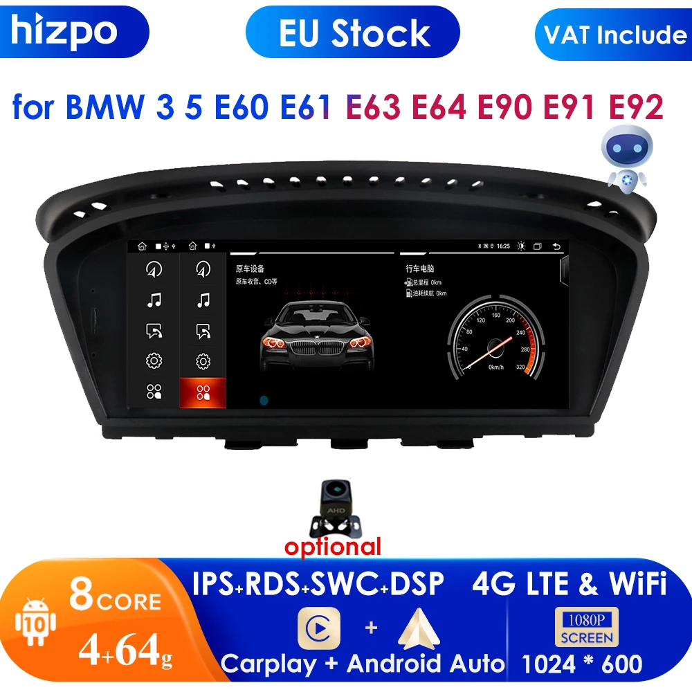 8.8Inch Wireless Apple CarPlay + Android Auto GPS Navigation Head Unit for BMW Series 3 5 E60