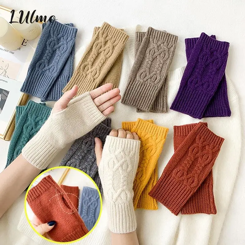 

Women Winter Fingerless Gloves Warm Soft Wool Knitted Mittens Elegant Wrist Arm Hand Half Finger Elastic Short Gloves Guantes