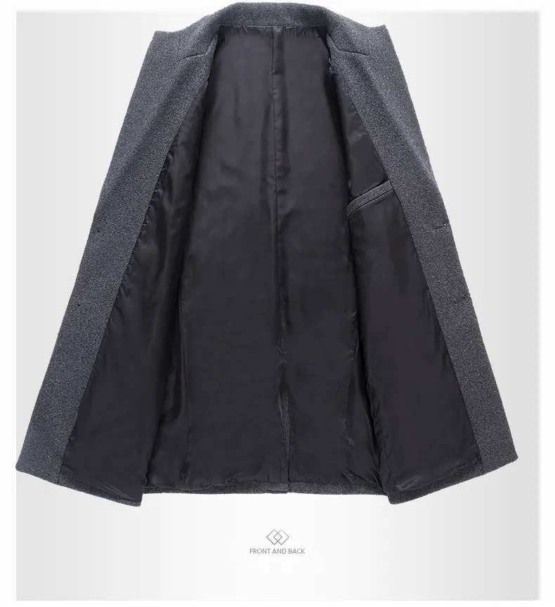 Business Casual männer Lange Woll Mäntel Solide Wolle Mischung Windjacke Jacken Herbst Winter Warme Mantel Outwear Dicke Kleidung – Detail 11