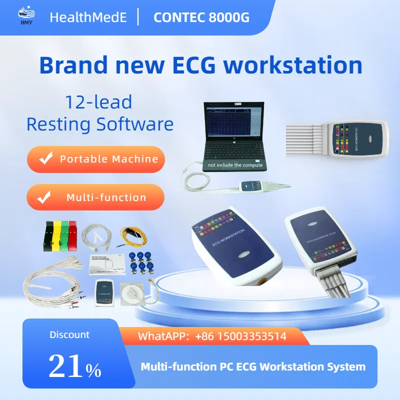 CONTEC Brand 12 leads ECG Workstation PC Based Resting EKG Recorder,USB PC Software with button ECG Cable& Electrode