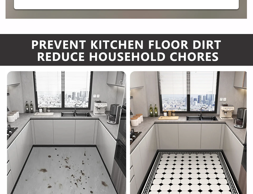 Kitchen Floor Mat Large Area Waterproof Carpet Pvc Leather Oil-proof Non-slip Foot Mats Line Minimalist Home Decoration Rug