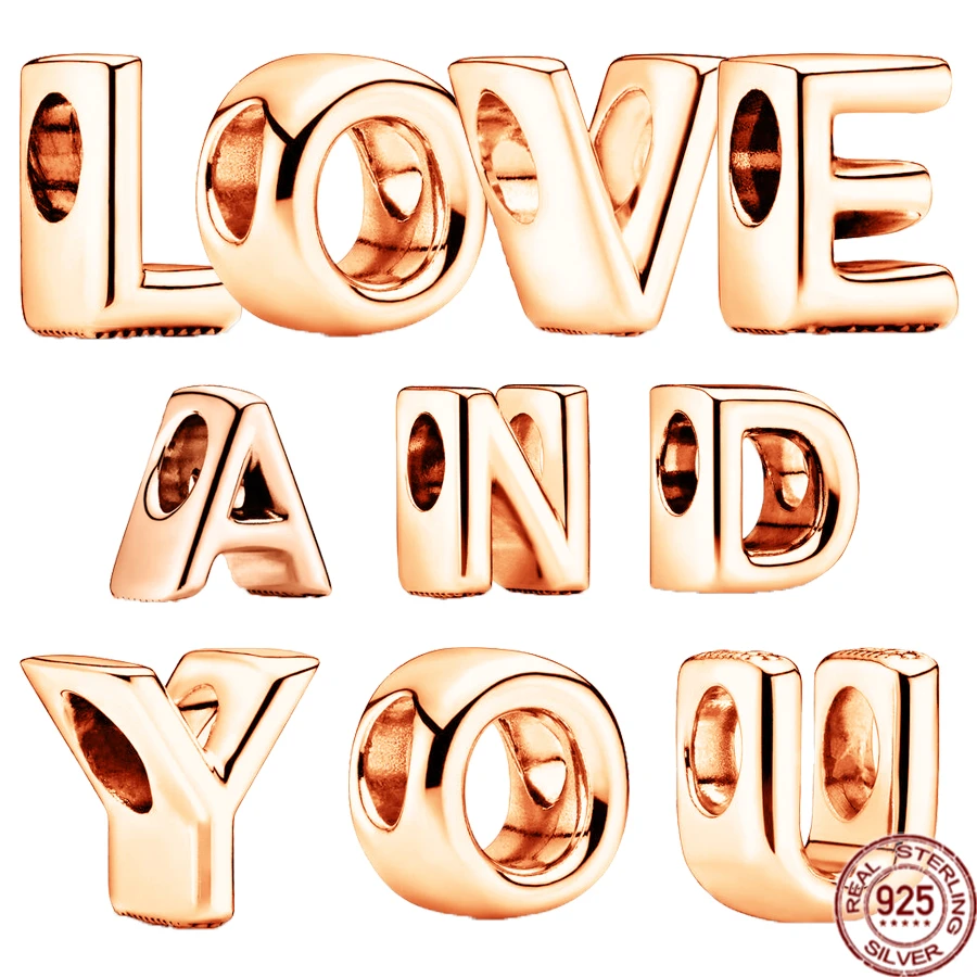 

Бусина-Шарм из серебра 925 пробы с 26 буквами и покрытием из розового золота