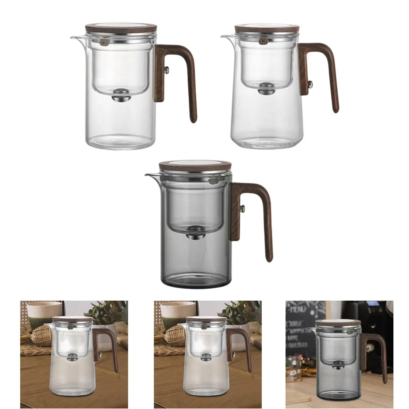 Glass Teapot Wooden Handle,Kettle for Loose Leaf Tea,Portable,Creative,Tea Gifts with Strainer Water Separation for Tea House