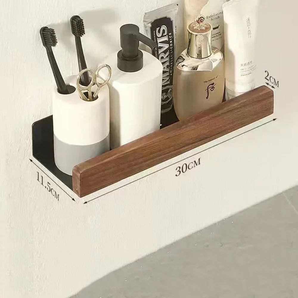 Bathroom Wood Shelf Holder Bath Shower Corner Rack Wall Mounted No Drill Shelves Organizer Kitchen Bathroom Storage Accessories 4