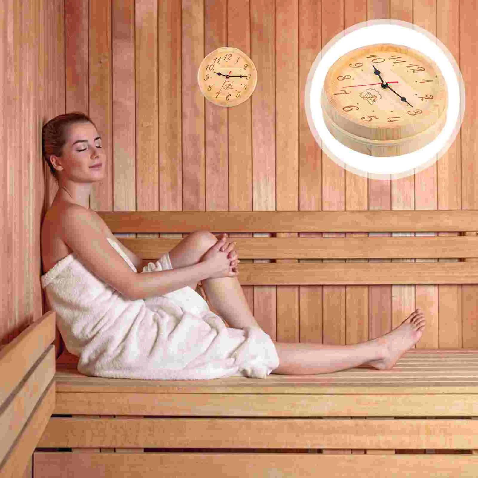 Outdoor Sauna Wooden Clock Digital Wall Silent Timer Clocks for Living Room Decorative 6