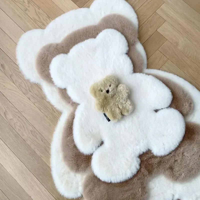 Cute Children Room's Rugs Rabbit Bear Bedroom Furry Floor Mat Kawaii Washable Thermal Carpet For Baby Entrance Kids Door Mats floor mat