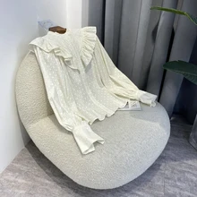 

Beige Hollow Out Embroidery Blouses High Quality Women Fashion Flounced Ruffles Long Sleeve Tops New Spring 2022
