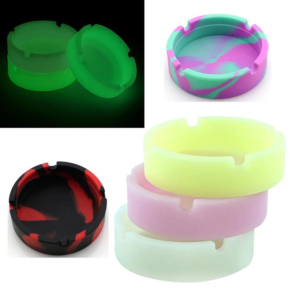 Light Circular Ashtray Luminous/Colorful Silicone Gel Ashtray Fluorescent Smoke Convenient Cigarette Case Drop Creative Ashtrays