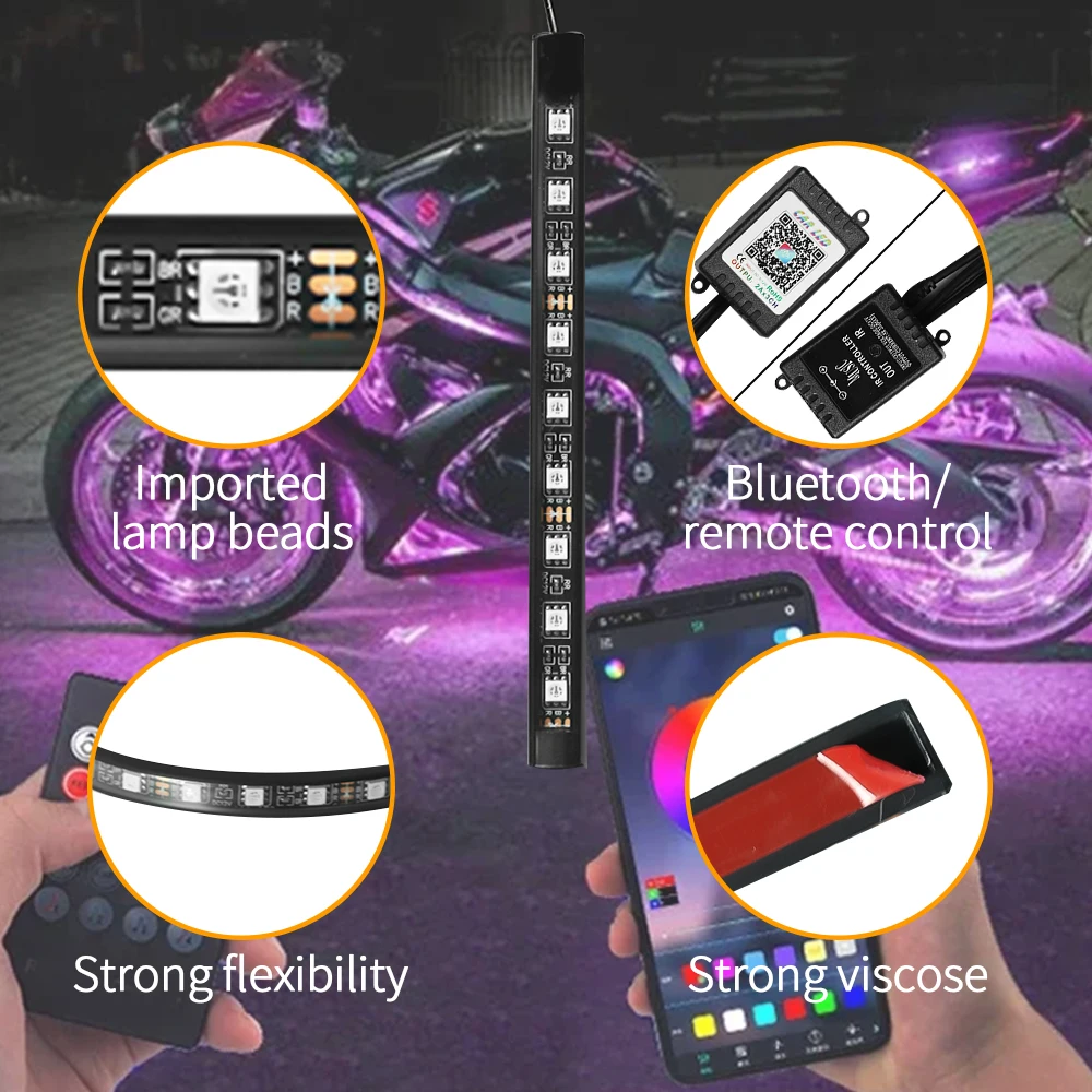 Motorcycle Led Lights Wireless Remote Music APP Control RGB Atmosphere