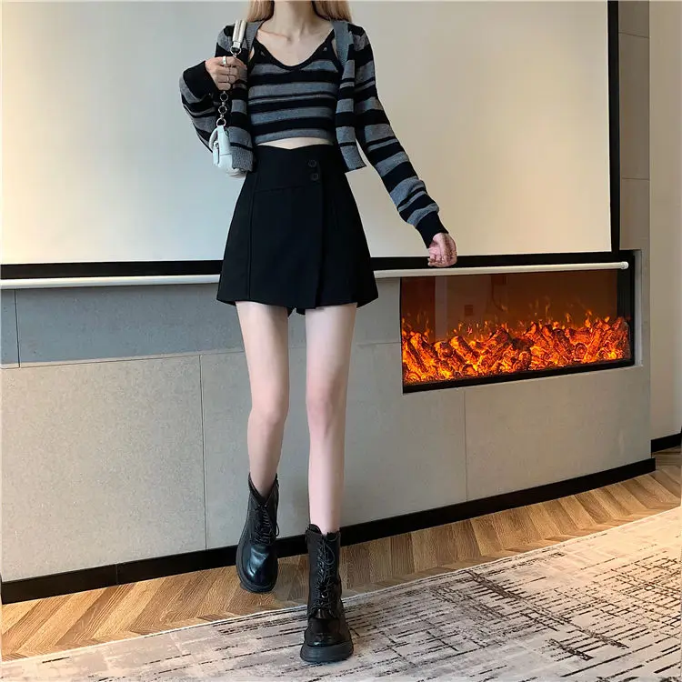 plus size clothing Women 2022 Autumn Winter New High Waist Wide Leg Shorts Female Solid Color Suit Shorts Skirts Ladies Casual A-line Shorts X87 outfits for women