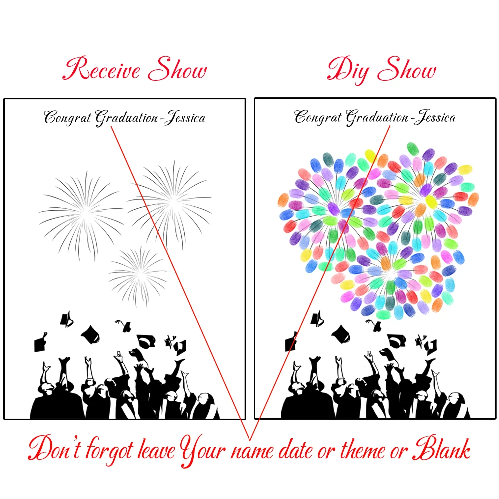 Theme Name Date Congrat Graduation Fingerprint DIY Painting Guestbook For Kids Graduation Party Souvenir (No Wood Frame)