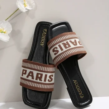 Fashionable Classic Simplicity Sandals Slides Women New Slippers Cloth Cover Letter Outdoor Casual Flat Bottom Slippers Women 2