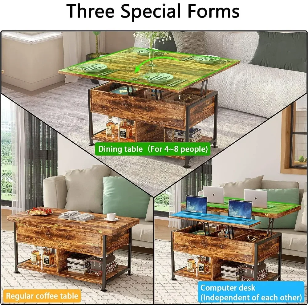 Lift Top Coffee Table ，4 in 1 Multi-Function Coffee Table with Hidden Compartment ，Modern Lift Tabletop Dining