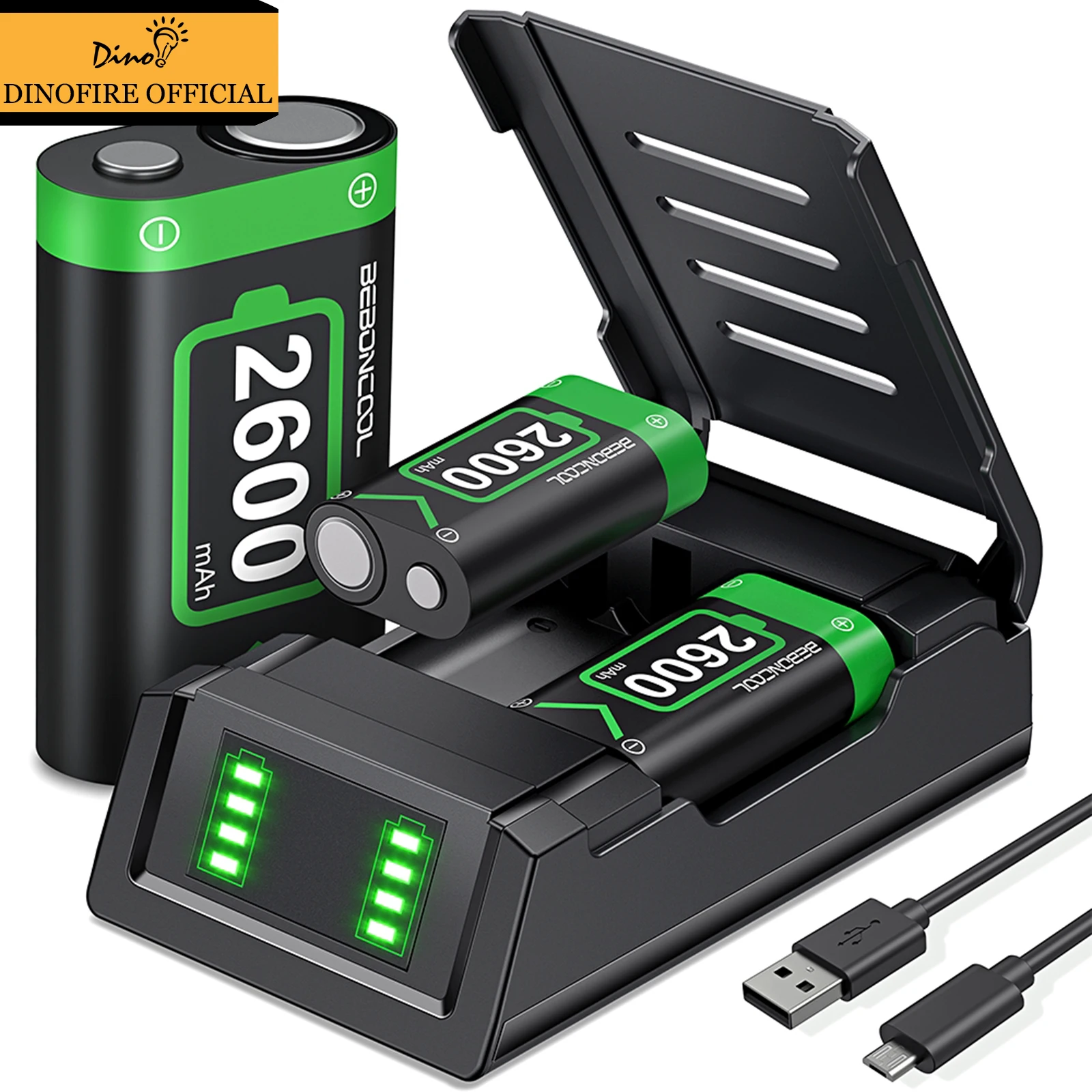 Dinofire 2Pcs Batterie Ricaricabili 2600Man Per Xbox One/Xbox One X/ Xbox One S/Xbox Series S/Xbox Series X Stazione Di Ricarica