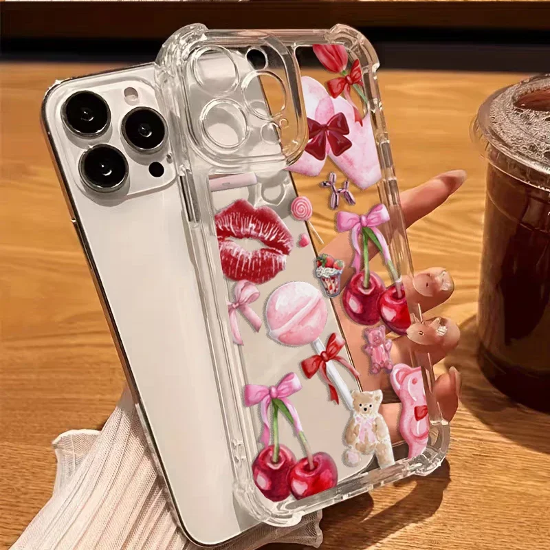 Fashion Bow Cherry Lichee Soft Transparent Phone Case Cover