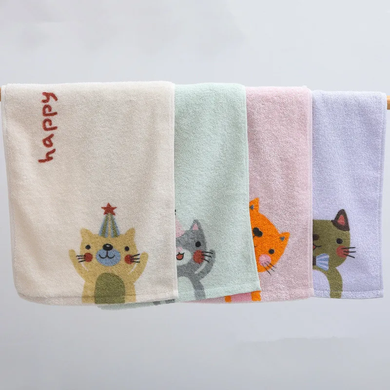 1Pc 25x50cm 100% Cotton Cartoon Lovely Cat Printed Children Kids Baby Gift Home Bathroom Hand Face Towel 4